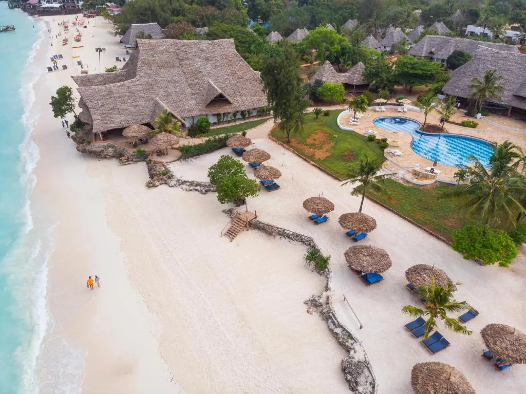 aerial view of nungwi in zanzibar from sandies baobab hotel