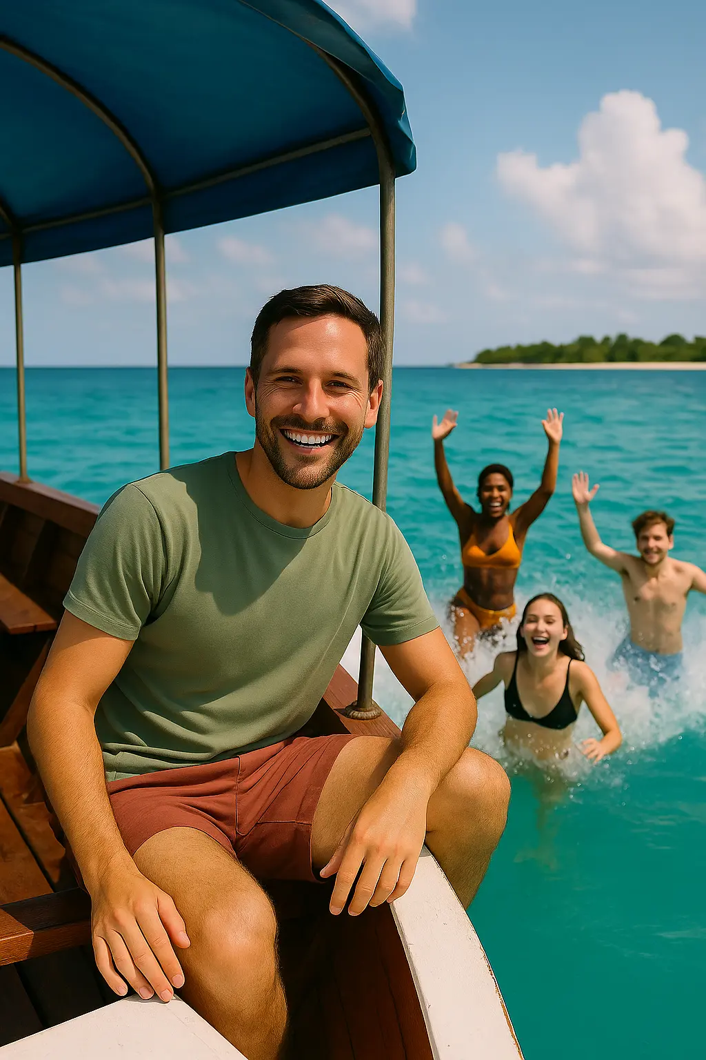 a solo traveler in zanzibar taking selfies with new friends in zanzibar