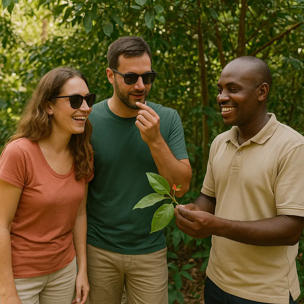 young couple in a spice farm tour in zanzibar