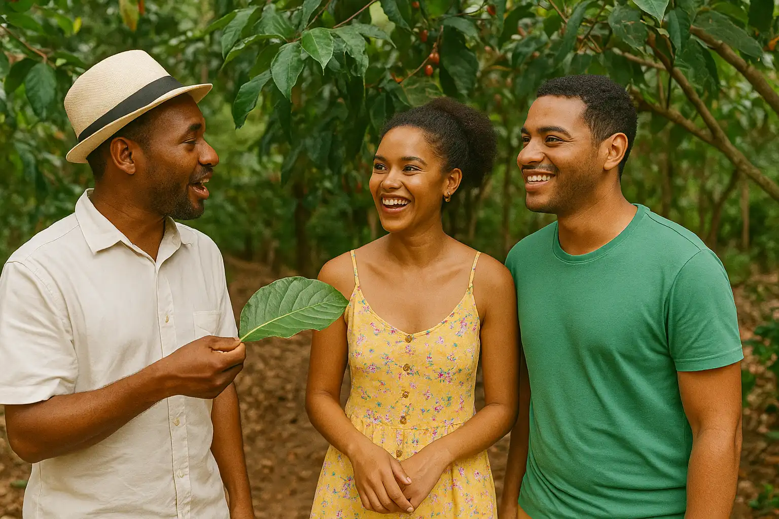 a young couple enjoying spice farm tour in zanzibar
